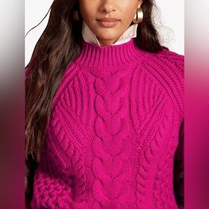Banana Republic Cashmere Cable Knit Jumper, Bright Peony, size Small, NWT